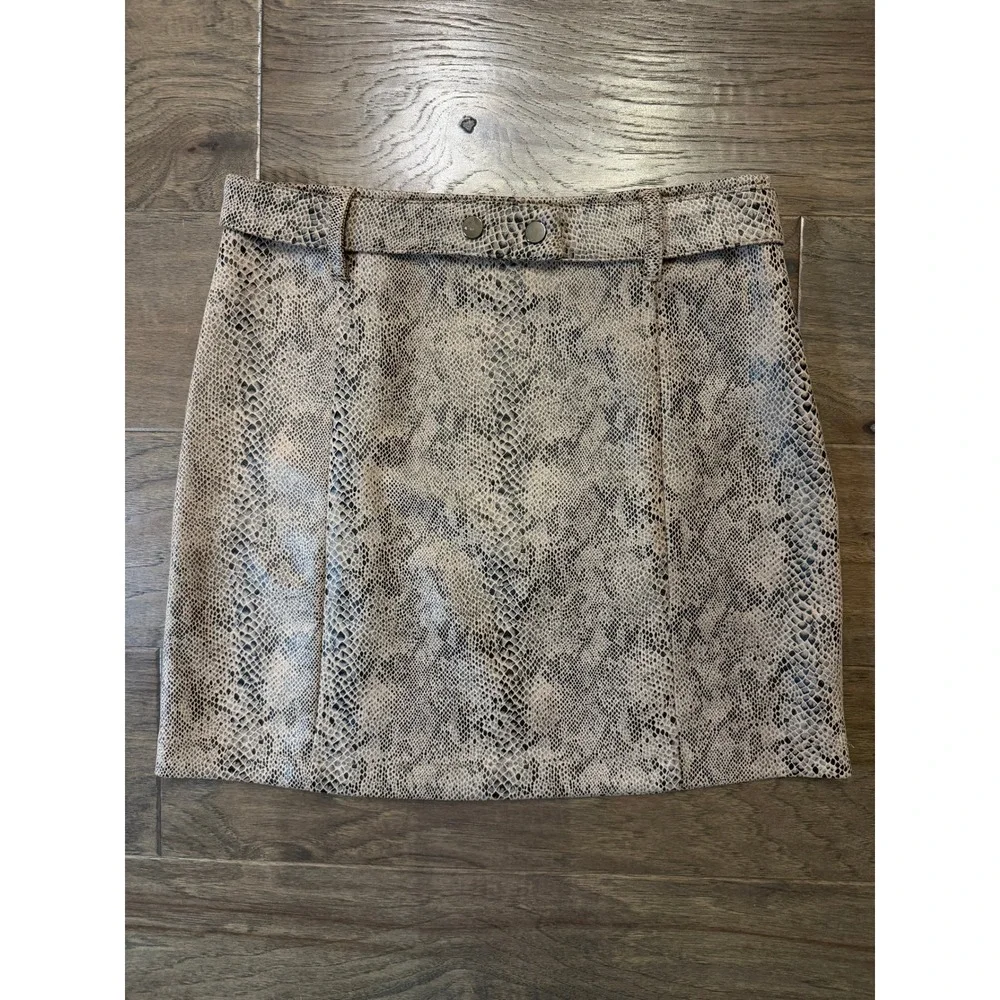 Haute Monde Womens Snakeskin Print Mini Skirt‎ Tan Black Belted HMS40396 Size L
